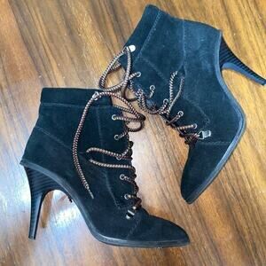 Joes jeans black suede heeled lace up ankle boots.